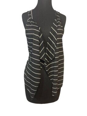 Rocker Girl Size Medium Draped Striped Black Sleeveless Lightweight Vest